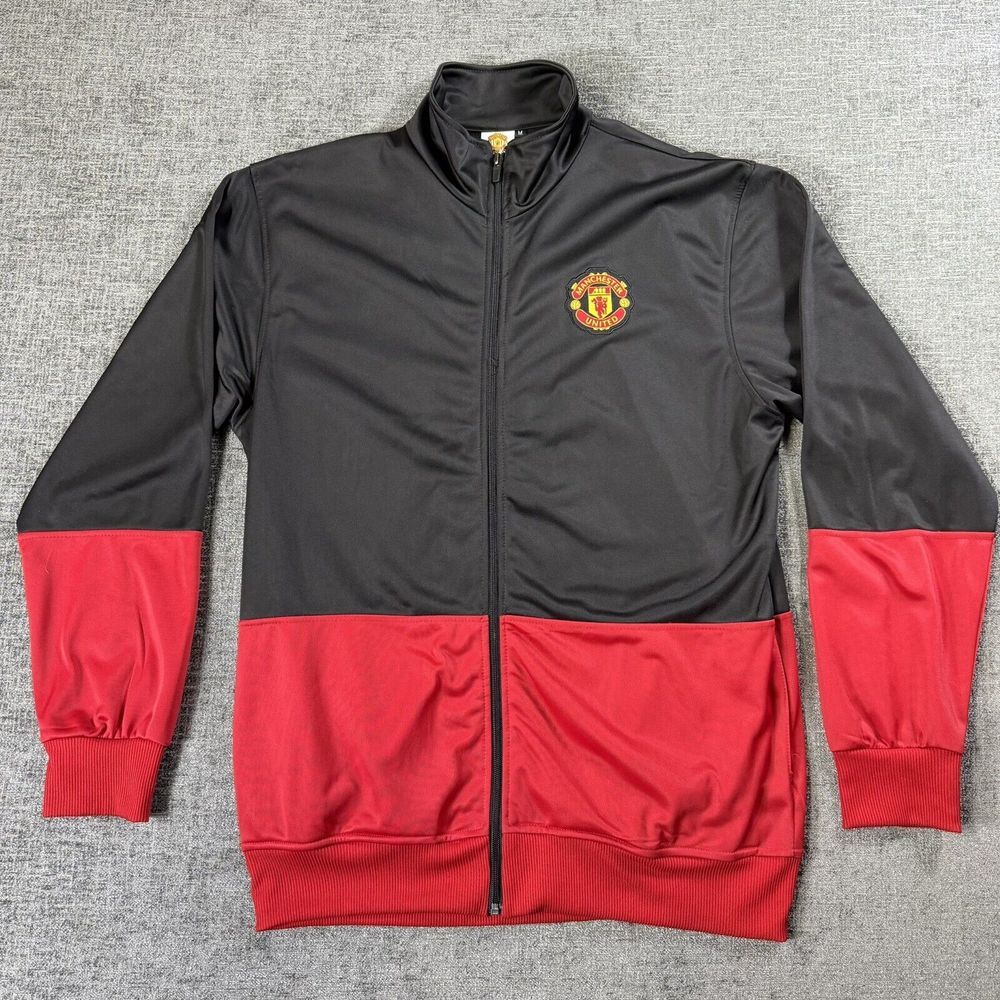 Official Manchester‎ United Men's M Full Zip Jacket Mock Neck Warm Up Black Red